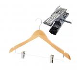 Custom Natural Non Slip Wooden Cloths Hangers With Adjustable Metal Clips